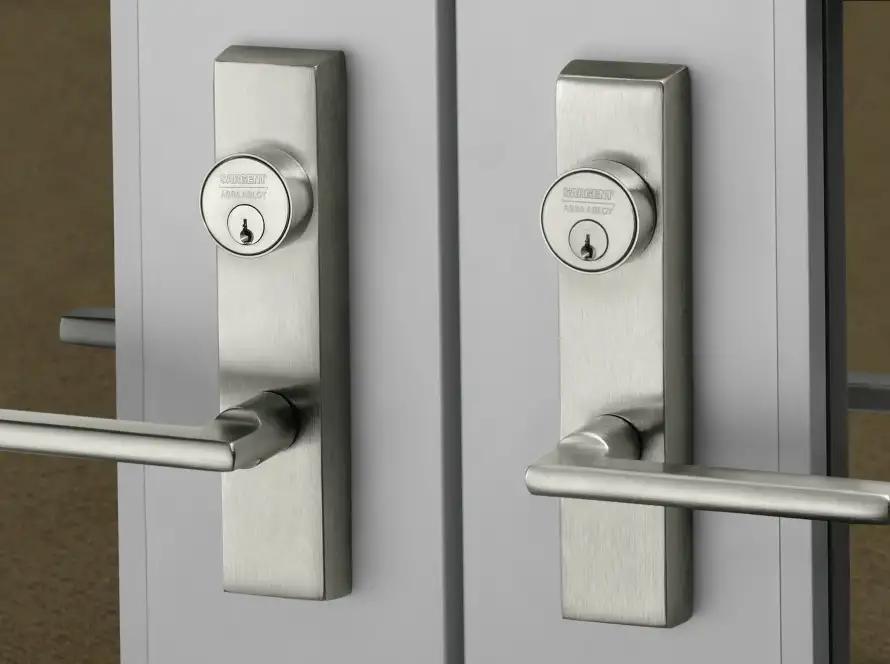 Sargent lever lock sets installed on commercial double doors